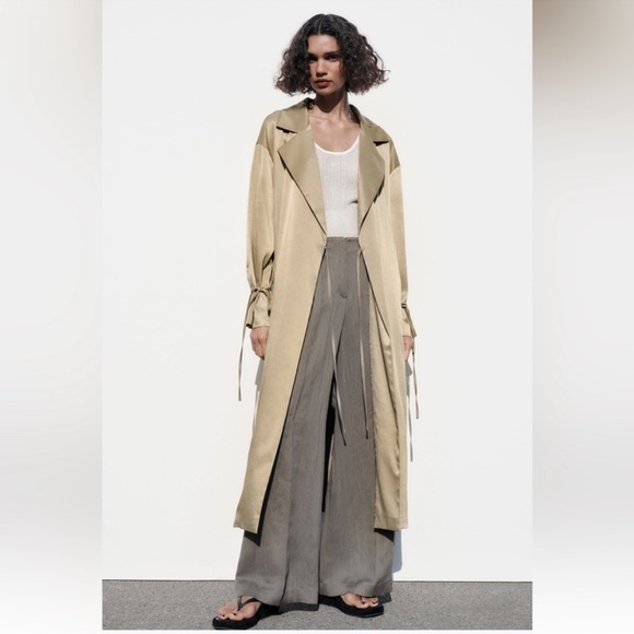 Zara Wrinkle Look Flowy Trench Coat - Picture 2 of 14